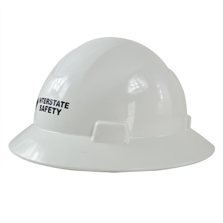 Interstate Safety Snap Lock 4 Point Ratchet Suspension Full Brim Hard Hat / Safety Helmet - 6-1/2" to 8" Heads - White 40402